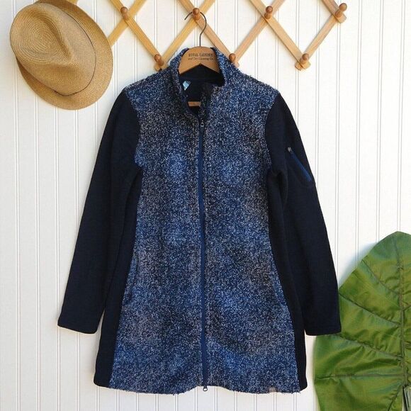 Title Nine Wool Blend Long Jacket Size S Blue Marled Full Zip Pockets Womens - Picture 1 of 12